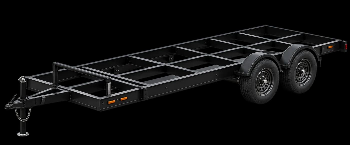 The tandem axle steel trailer chassis the Mobile Wellness Unit is built on